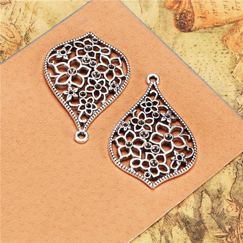 44x30MM Zinc Alloy Flower Teardrop Hollow Charm Pendant for DIY Necklace Bracelet Jewelry Making