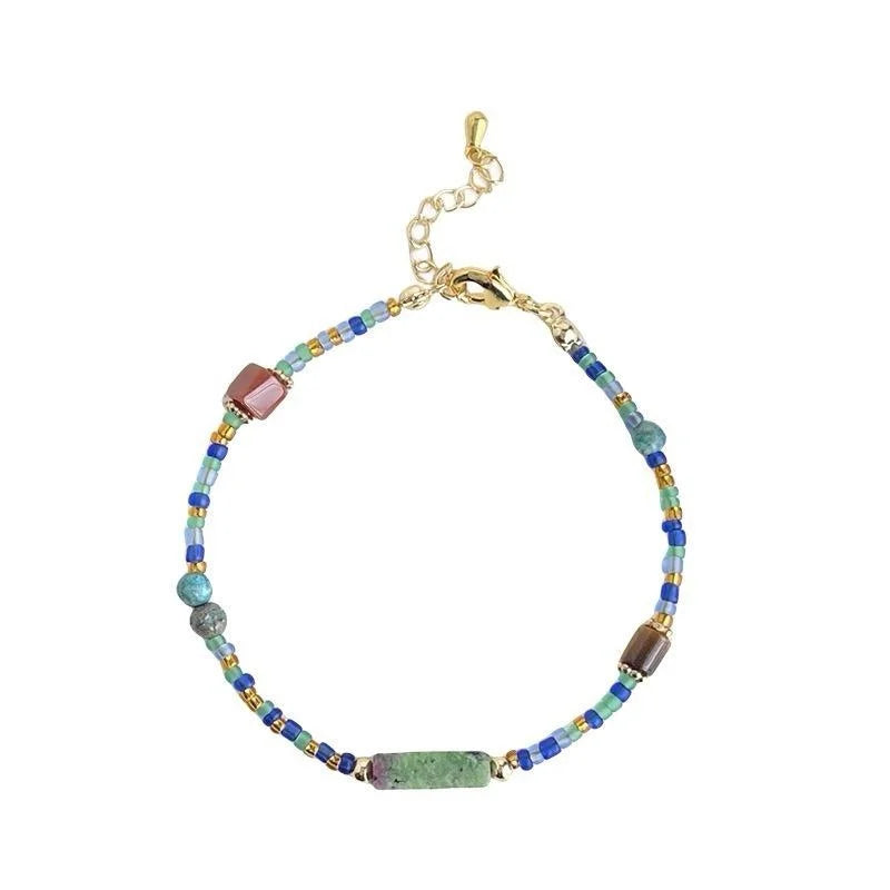 New Chinese Vintage Palace Style Handmade Natural Stone Rice Bead Geometric Bracelet For Women