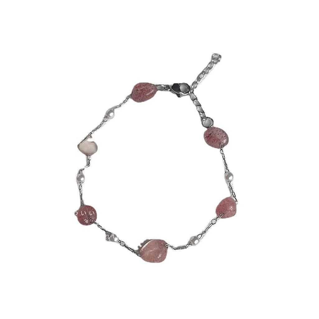 Japanese Korean Style Rainbow Glass Crystal Beaded Steel Tassel Bracelet For Women