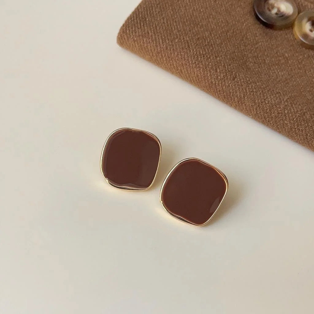 Maillard Coffee Brown Copper Geometric Irregular Drop Earrings French Retro Winter Style