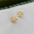 Pastoral Floral Basket Hand Painted Enamel Copper Zircon Stud Earrings