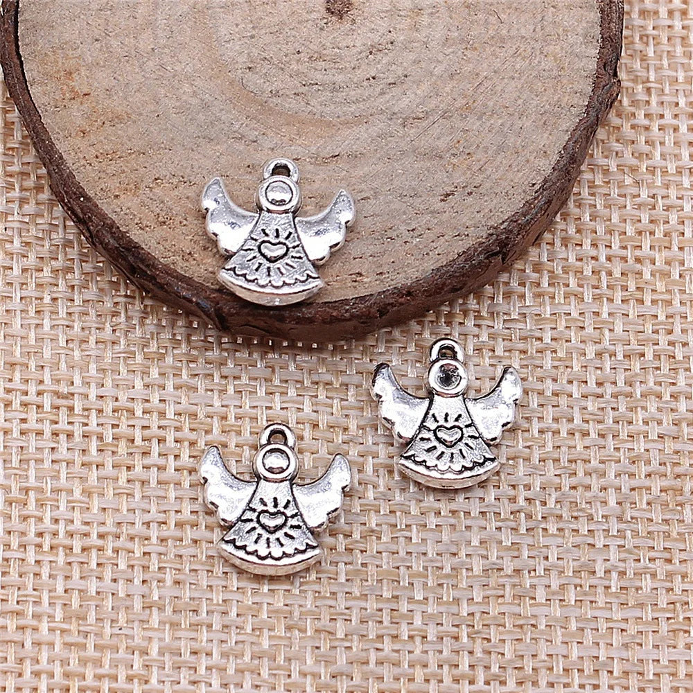 14x14mm 1.3g Antique Silver Zinc Alloy Angel Figure Charm Pendant for DIY Necklace Bracelet Making