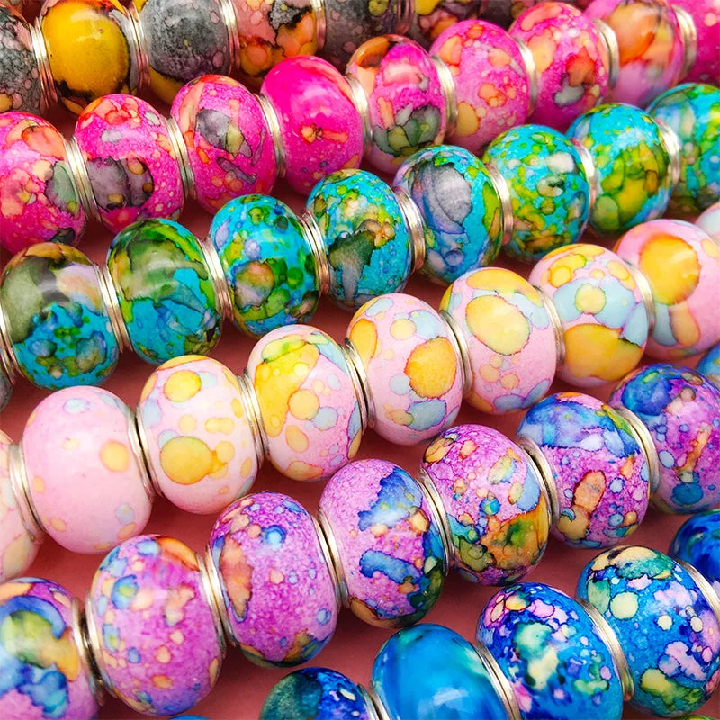 Ink Painted Resin Large Hole Beads for DIY Creative Bracelet Jewelry Making