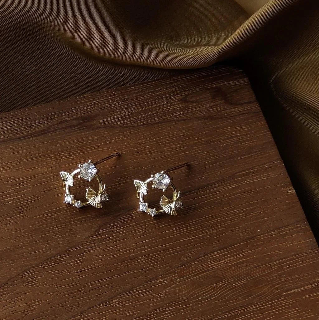 14K Plated Copper Zircon Flower Wreath Micro Pave Stud Earrings Korean Style Jewelry