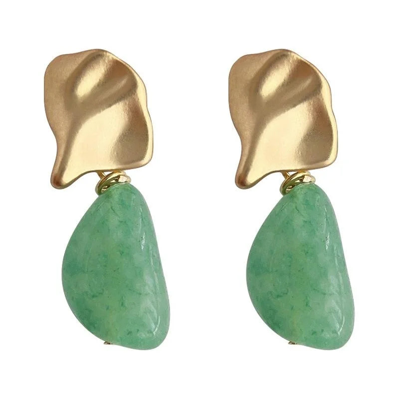 Handmade New Chinese Copper Aventurine Jade Irregular Geometric Drop Earrings