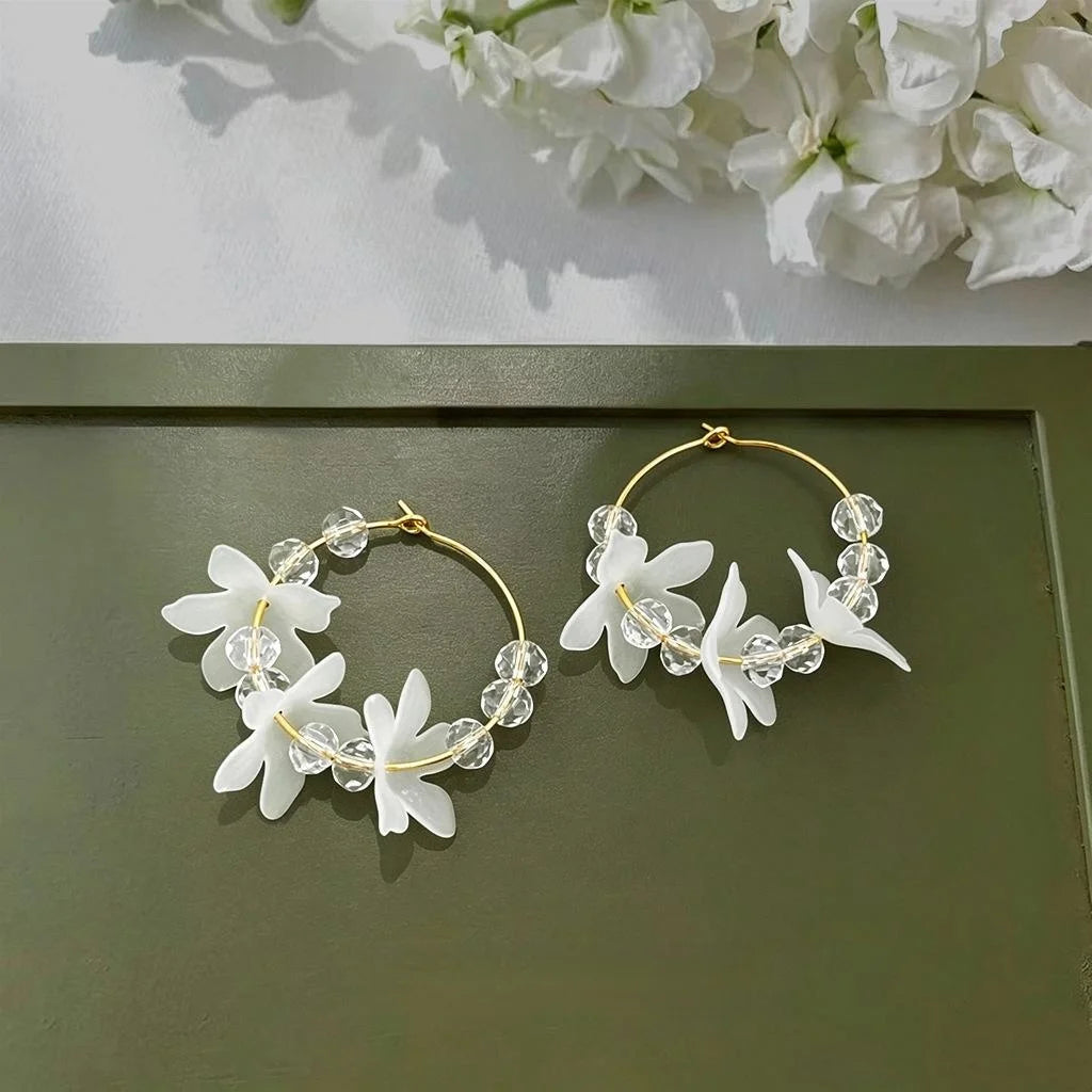 Silver Plated Acrylic Leaf Flower Tassel Drop Earrings Handmade Fresh Style
