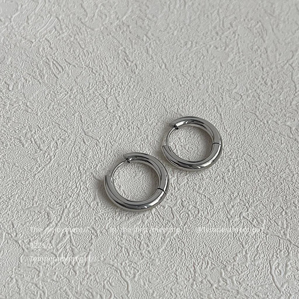 Minimalist Stainless Steel Circle Drop Earrings Smooth Silver Geometric Office Jewelry