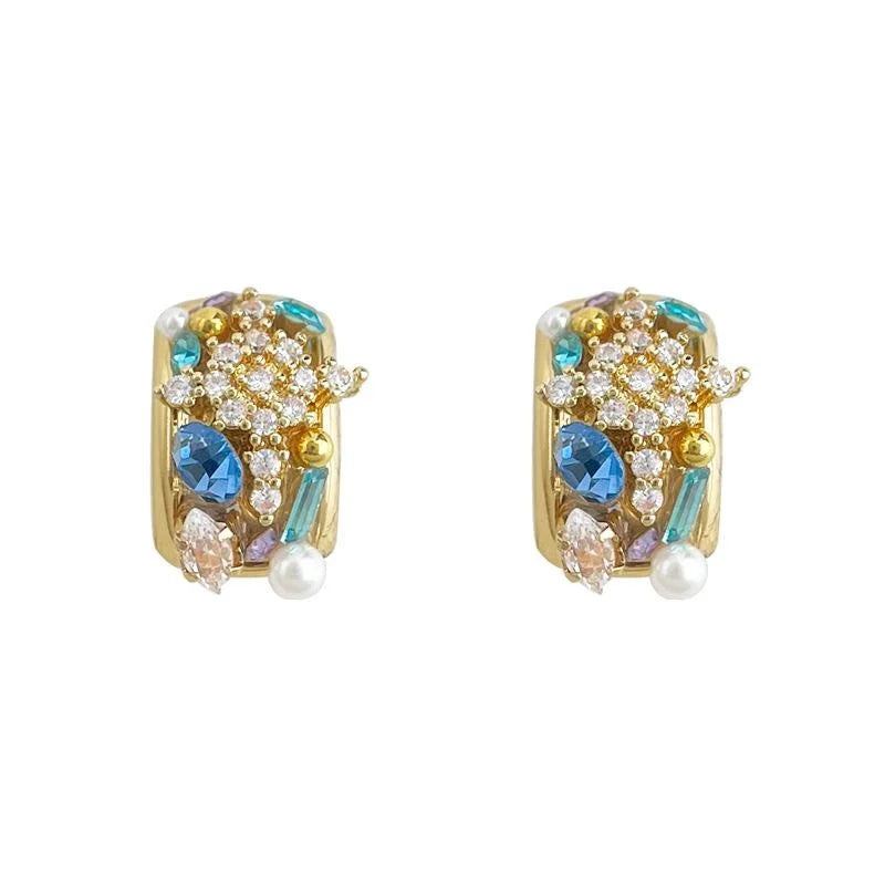 Light Luxury Geometric Quadrilateral Zircon Micro Pave Copper Stud Earrings