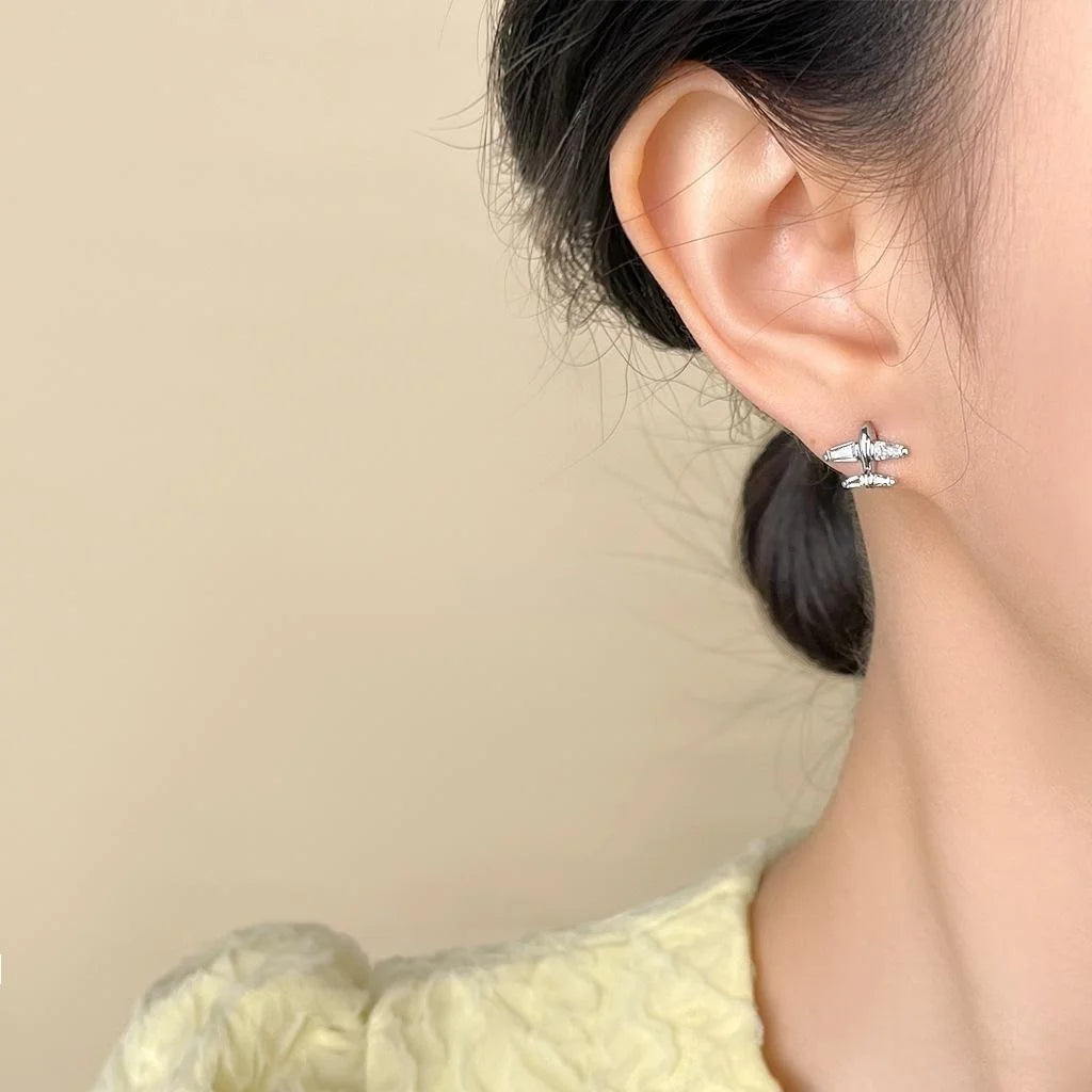 Copper Zircon Airplane Stud Earrings Style Geometric Designer Ear Jewelry