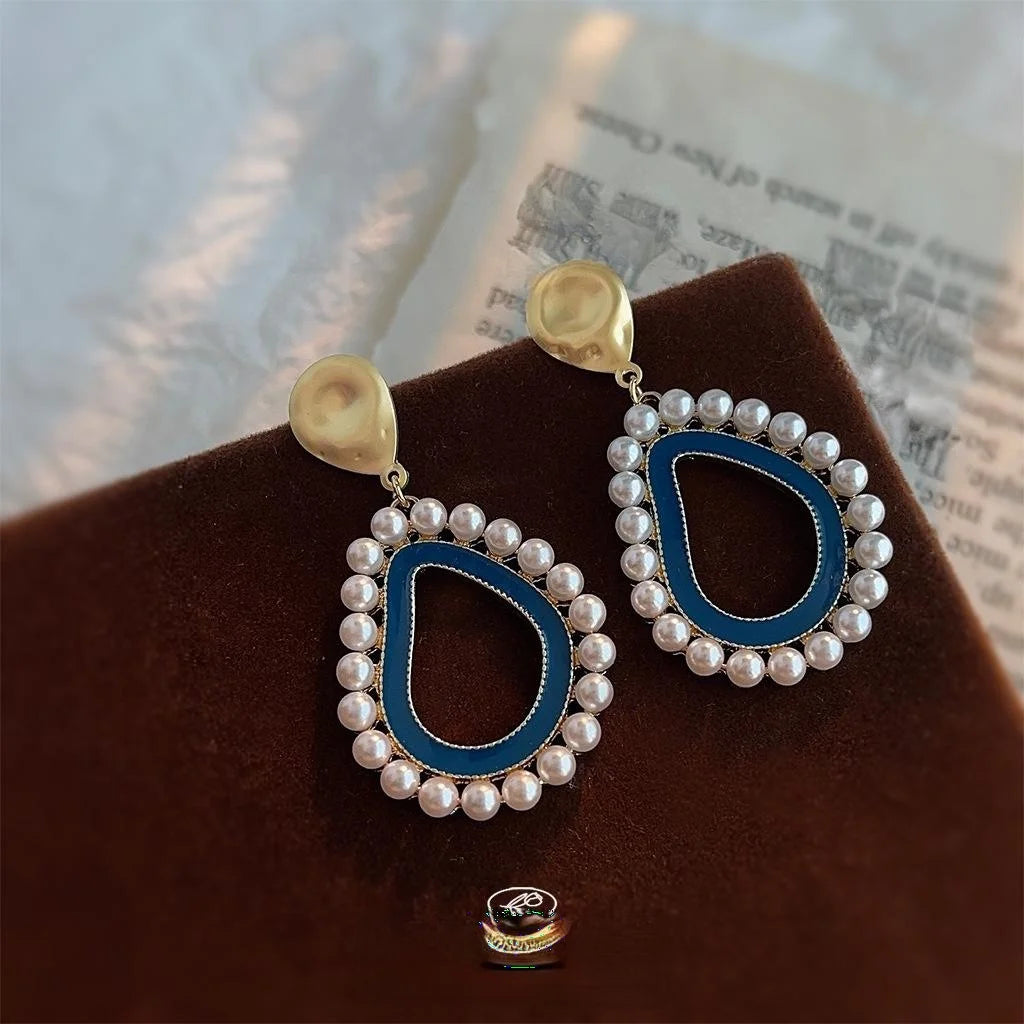 Vintage 14K Gold Plated Irregular Hollow Teardrop Drop Earrings With Glossy Pearl Statement Style
