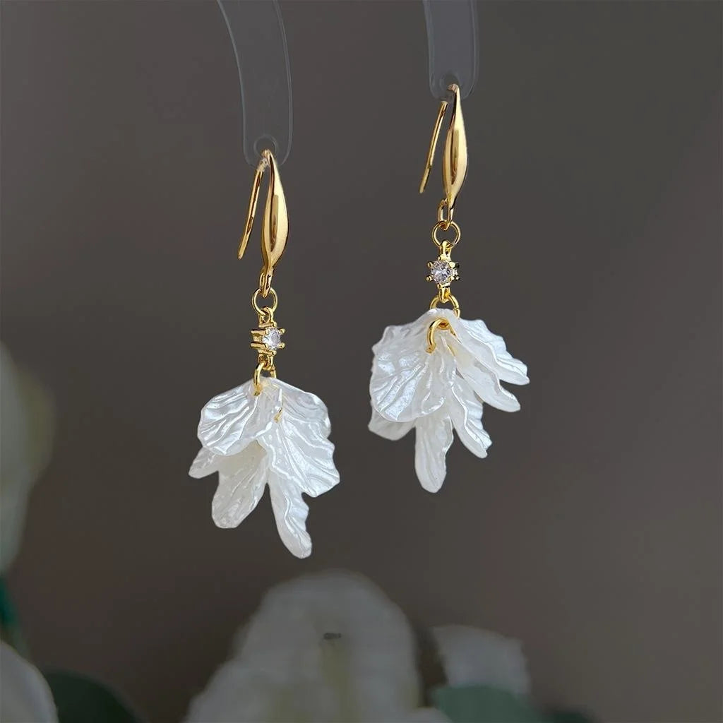 Fresh Elegant Acrylic Flower Tassel Drop Earrings, Handmade Copper Summer Floral Jewelry