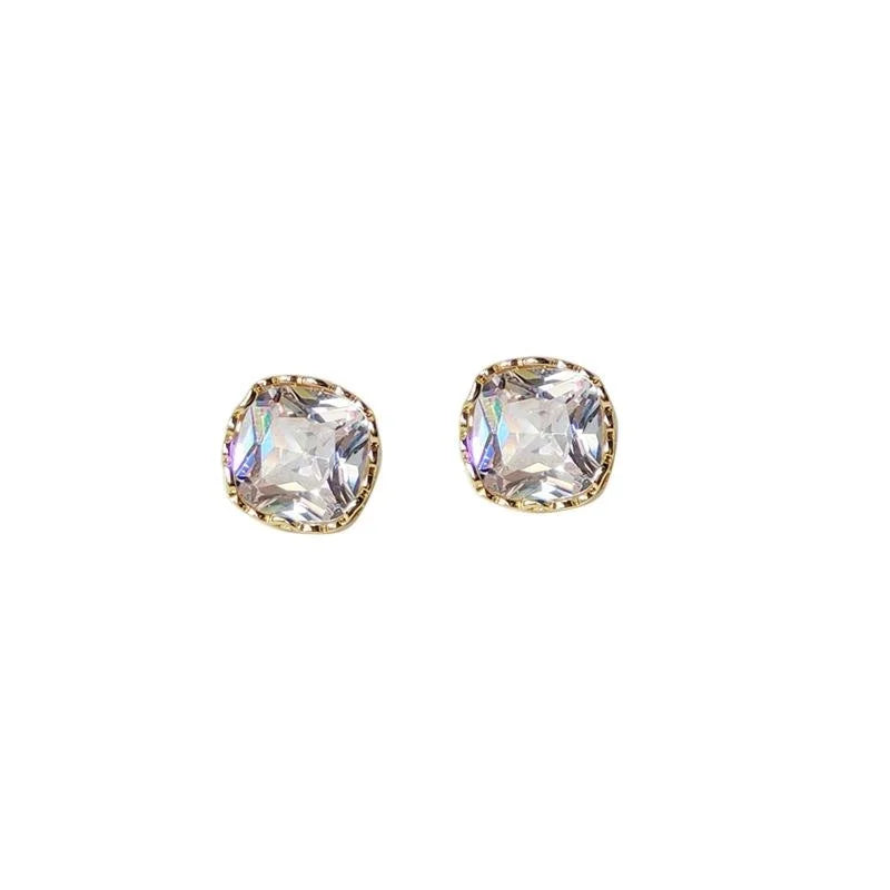 14K Gold Plated Sparkling Square Zircon Stud Earrings Minimalist Geometric Office Jewelry