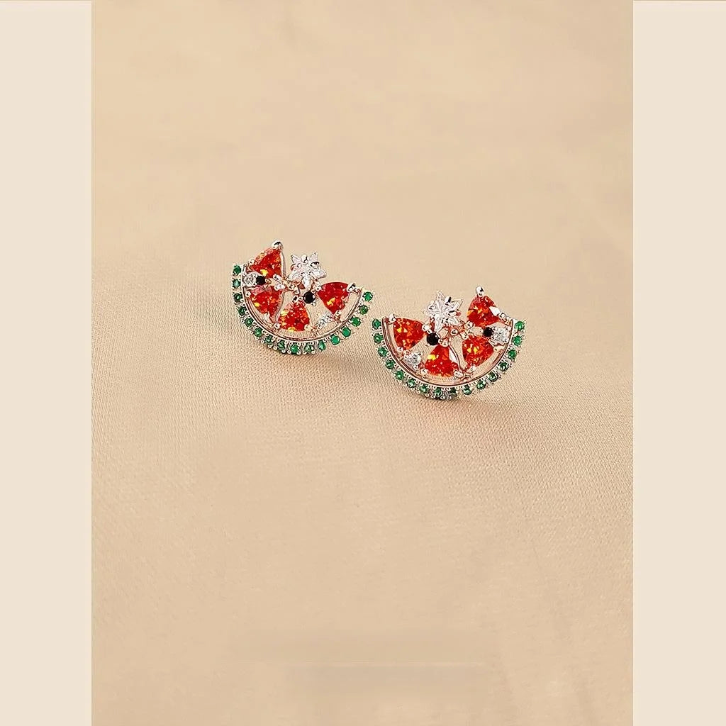 Micro Pave Zircon Watermelon Stud Earrings Copper Colorful Fruit Geometric Jewelry