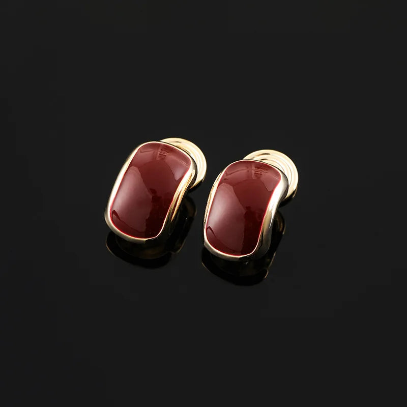 Elegant Red Enamel Geometric Rectangle Alloy Stud & Clip On No Piercing Minimalist Earrings