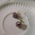 Handmade Lotus Glass Drop Earrings Copper Water Lily Floral Niche Design Jewelry