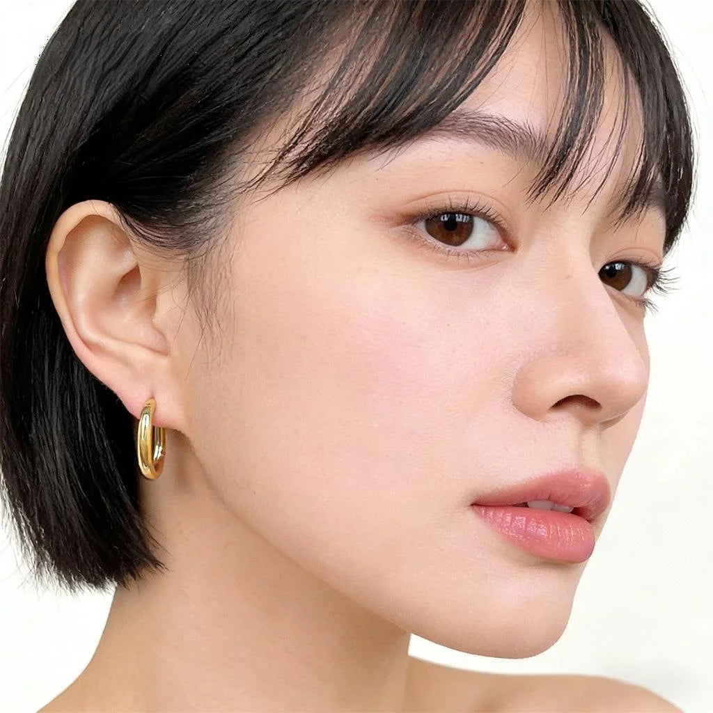 14K Gold Plated Eco Copper Oval Drop Earrings Minimalist Korean Japanese Geometric Ear Jewelry