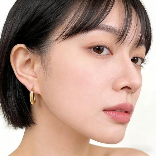 14K Gold Plated Eco Copper Oval Drop Earrings Minimalist Korean Japanese Geometric Ear Jewelry