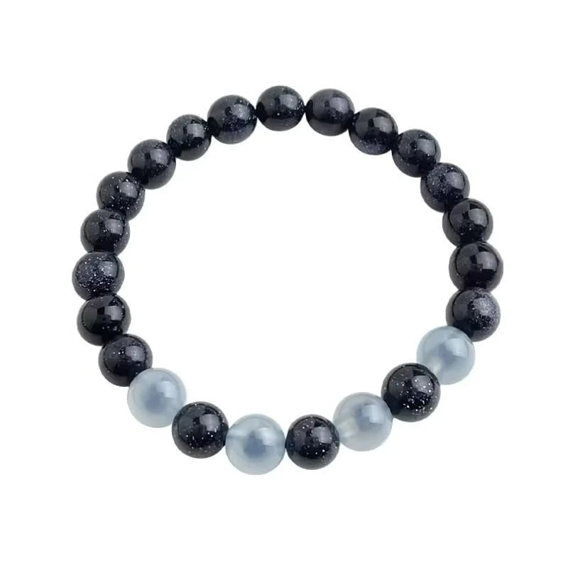 Blue Sandstone Agate Crystal Beaded Bracelet Retro New Chinese Geometric Womens Jewelry