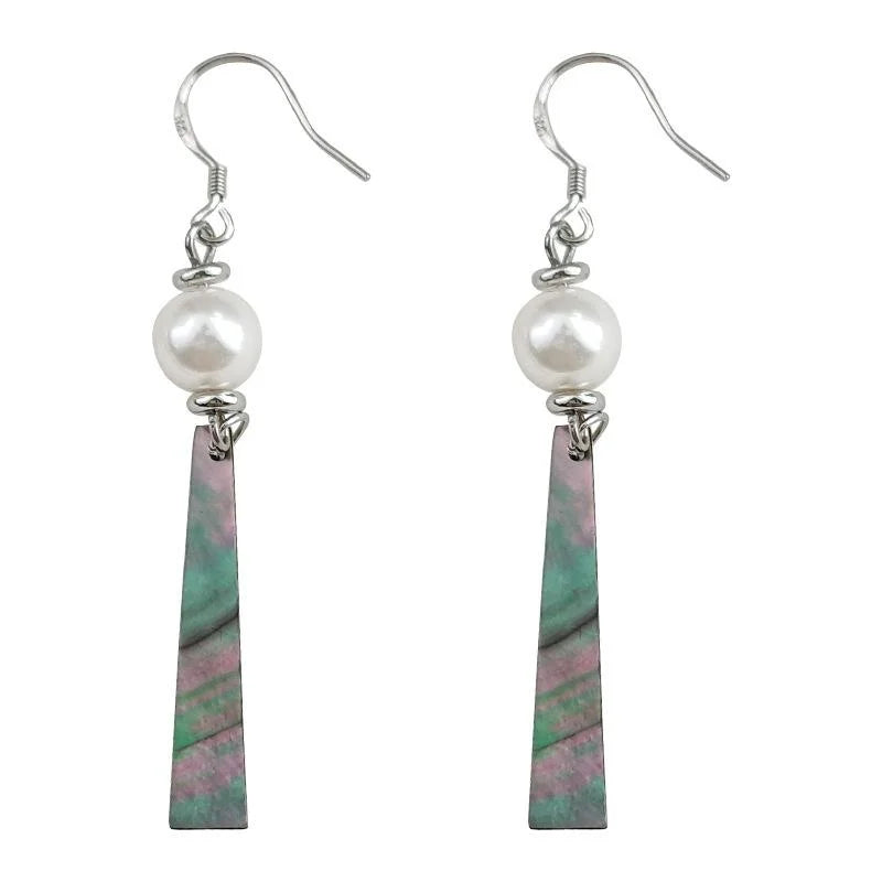New Chinese Style Abalone Shell Pearl Tassel Drop Earrings, Silver Plated Copper Geometric Jewelry