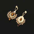 Vintage Ethnic Teardrop Tiger Eye Crystal Pearl Tassel Stud & Clip On No Piercing Earrings