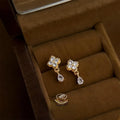 Mini 14K Plated Zircon Flower Waterdrop Stud Earrings For Women, Simple Versatile Jewelry
