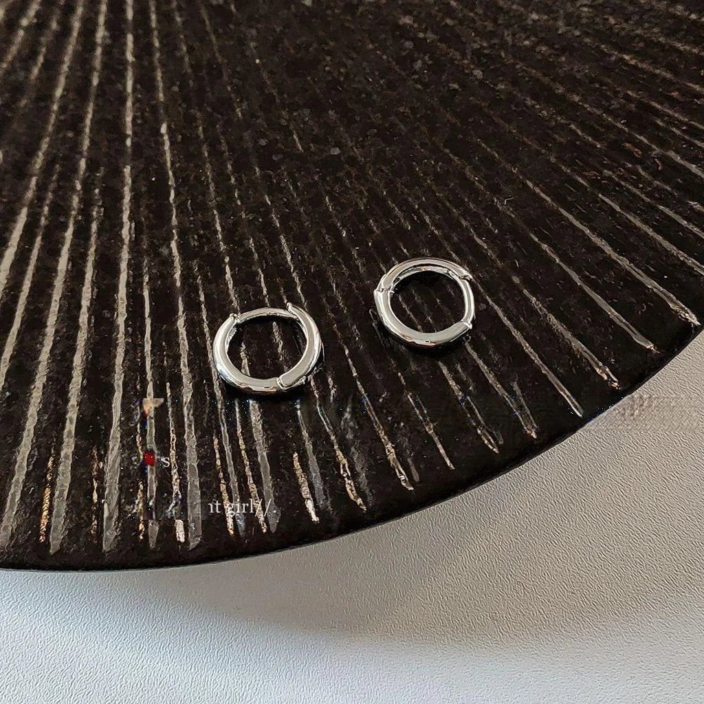 Minimalist Silver Tone Copper Geometric Hoop Drop Earrings Smooth Metal Versatile Office Style