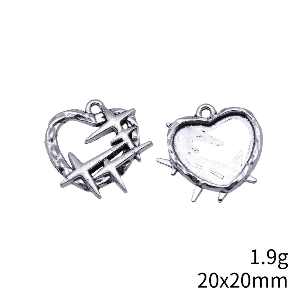 20x20mm 1.9g Antique Silver Zinc Alloy Starburst Heart Charm Pendant for DIY Jewelry Making