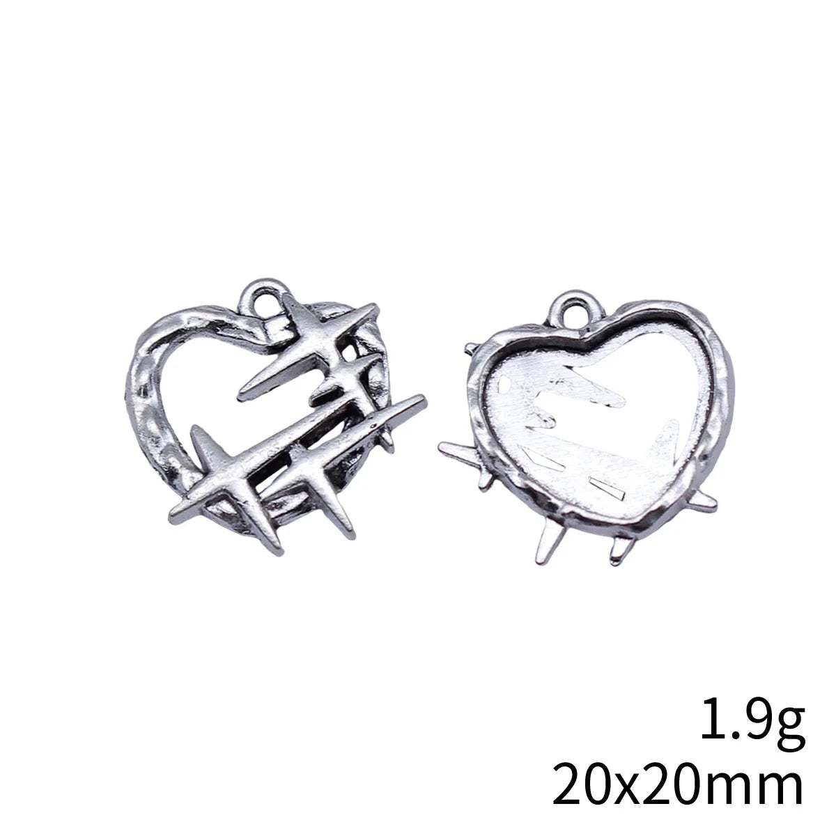 20x20mm 1.9g Antique Silver Zinc Alloy Starburst Heart Charm Pendant for DIY Jewelry Making