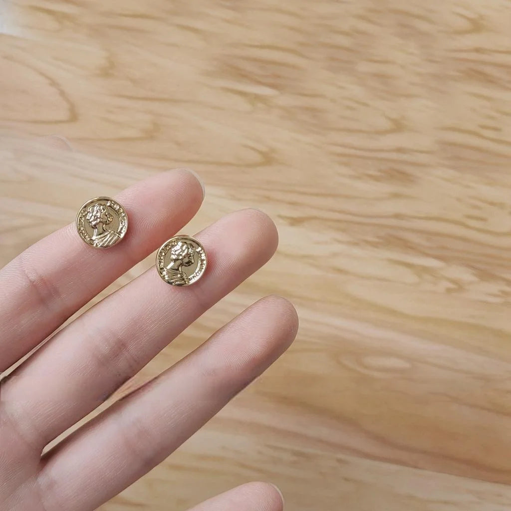 14K Gold Plated Copper Portrait Stud Earrings Korean Minimalist Irregular Style