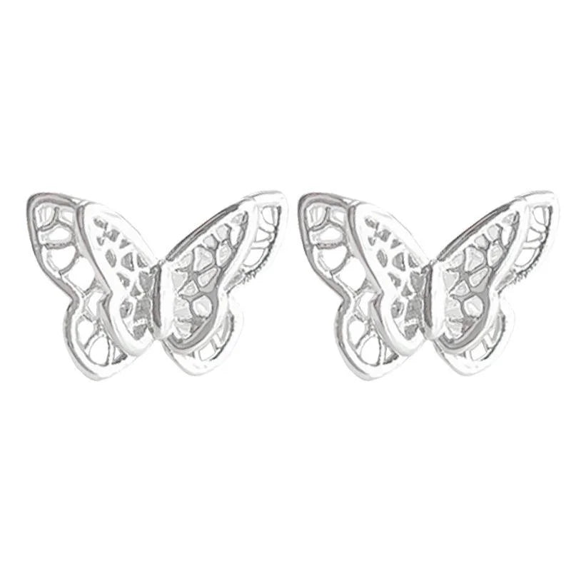 Copper Double Layer 3D Mini Butterfly Stud Earrings Hollow Sweet Chic Spring Summer Jewelry