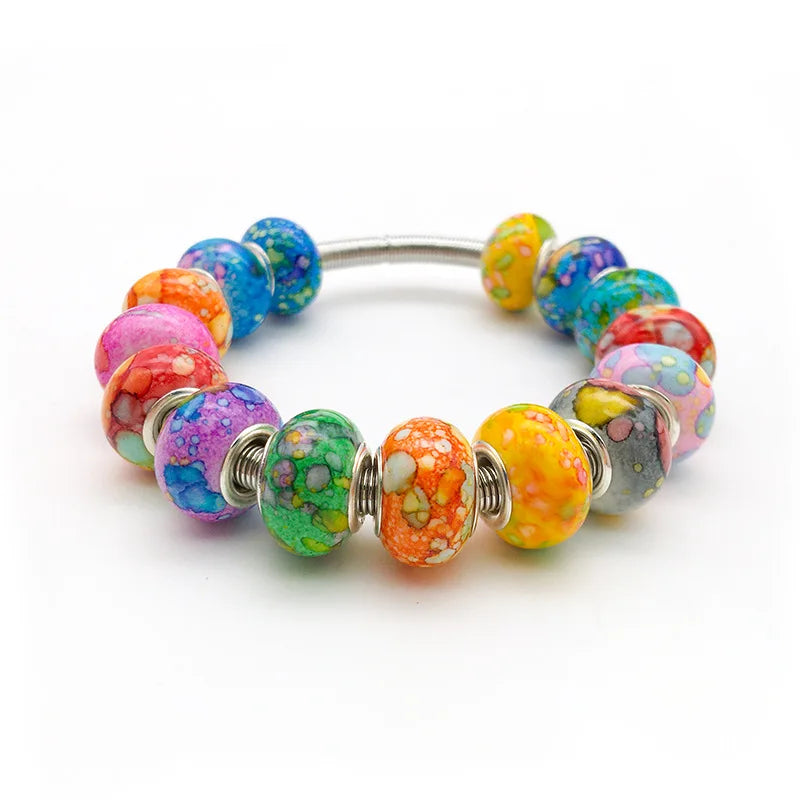 Ink Painted Resin Large Hole Beads for DIY Creative Bracelet Jewelry Making