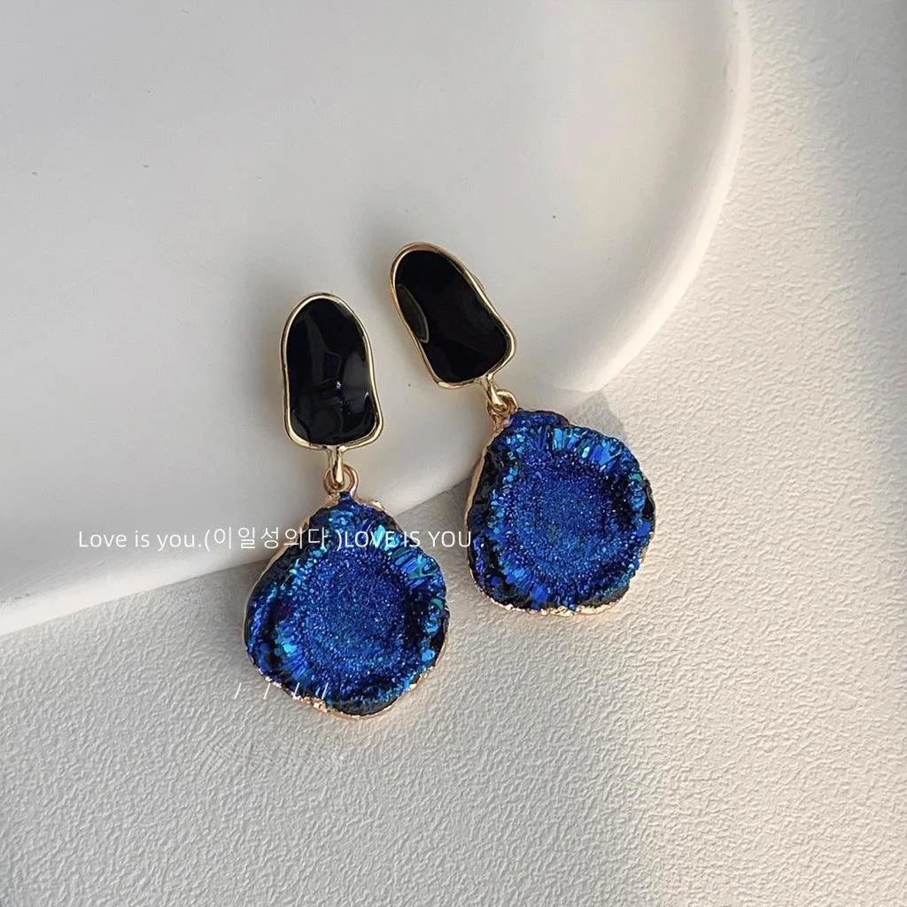 Vintage 14K Plated Copper Irregular Geometric Galaxy Stud Earrings For Women