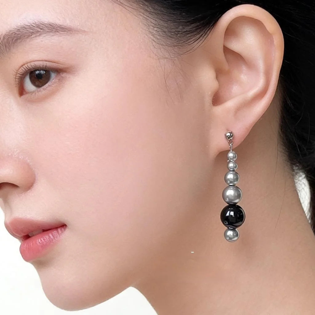 Handmade New Chinese Style Round Glass Pearl Beaded Tassel Copper Drop Earrings