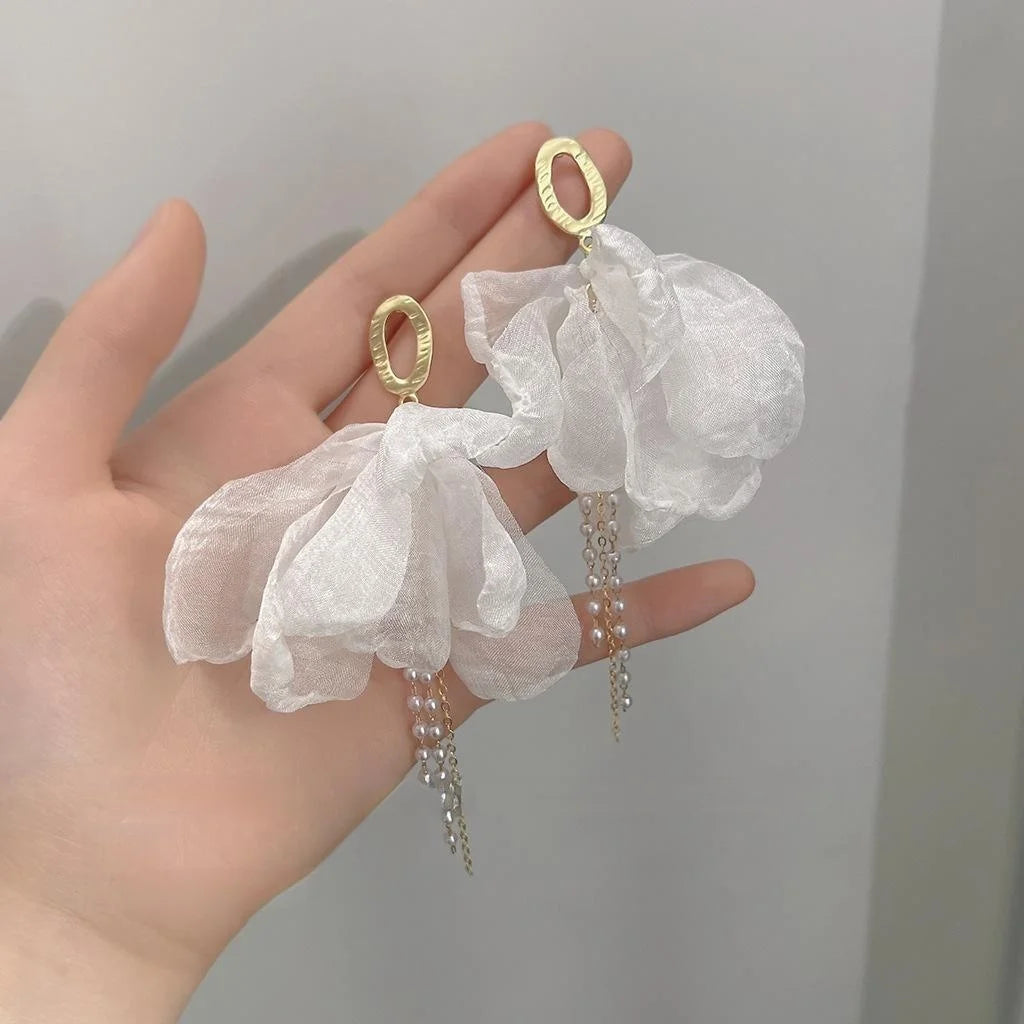Handmade Mesh Flower Stud Earrings With Silver Plated Pins For Women Summer Fairy Style