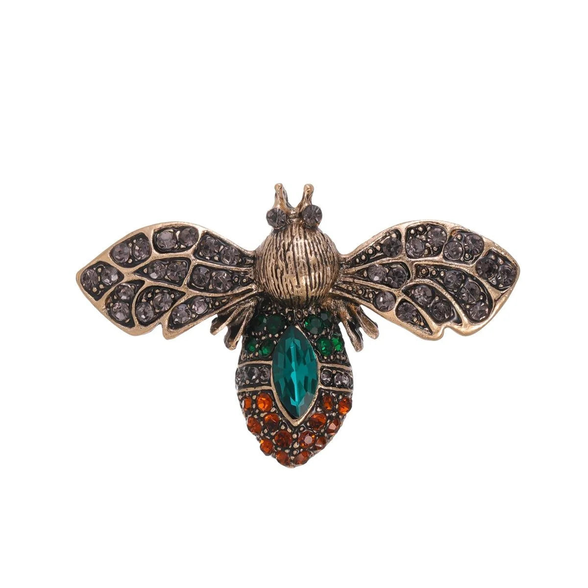 Vintage Bee Brooch With Rhinestone Wings And Emerald Crystal Body, Alloy Lapel Pin For Coat Suit Gift