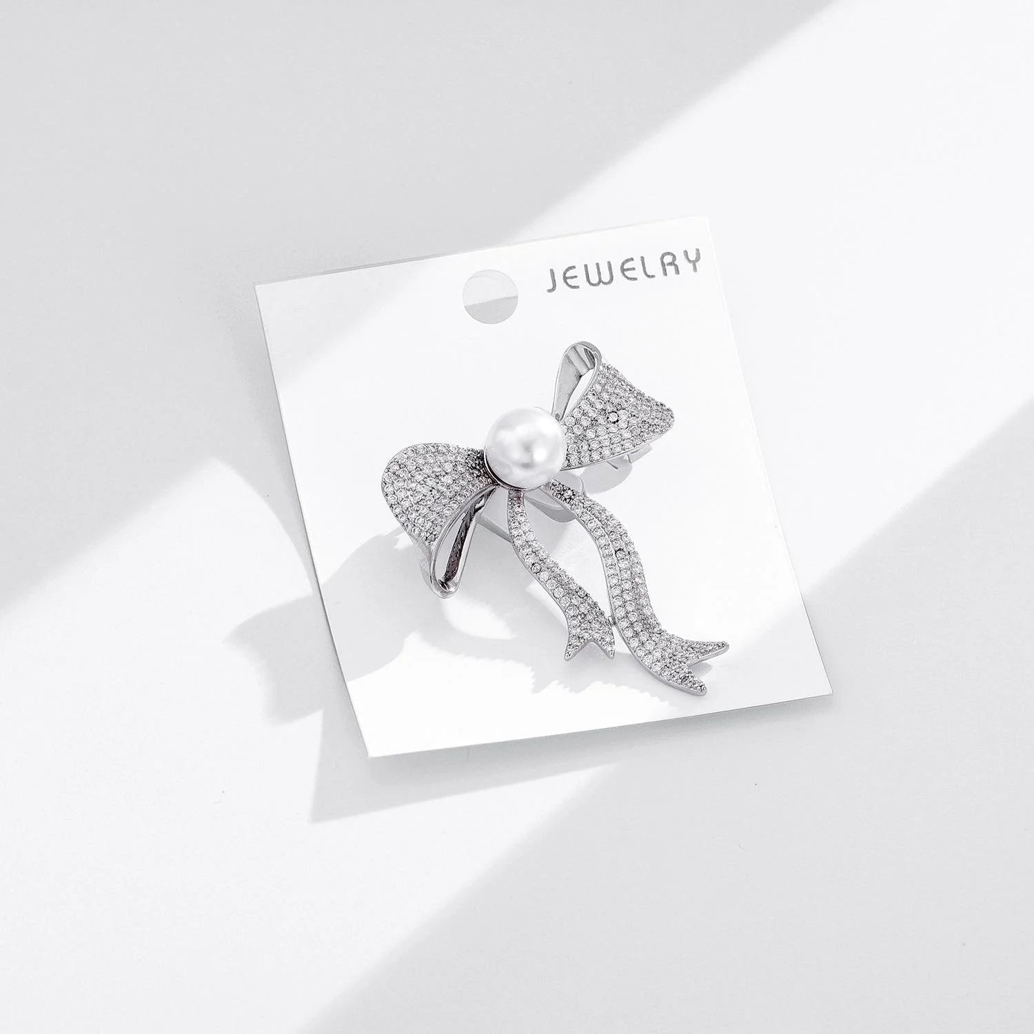 Elegant Rhinestone Bow Brooch With Faux Pearl Center, Silver Alloy Lapel Pin Corsage Suit Accessory