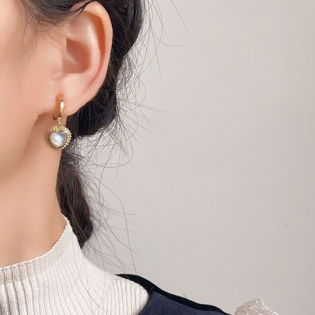 Elegant Heart Shell Pearl Zircon Stud & Clip On No Piercing Luxury Gold Alloy Drop Earrings