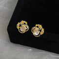 Light Luxury Copper Glass Cat Eye Floral Petal Stud Earrings