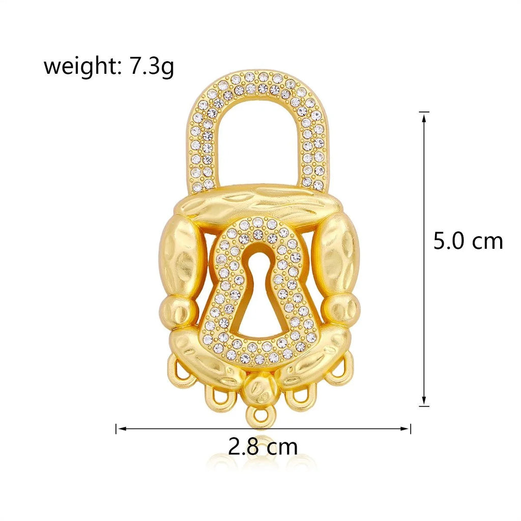 Luxury Gold Lock Keyhole Rhinestone Brooch Pin, Elegant Alloy Lapel Pin Corsage Suit Accessory Gift