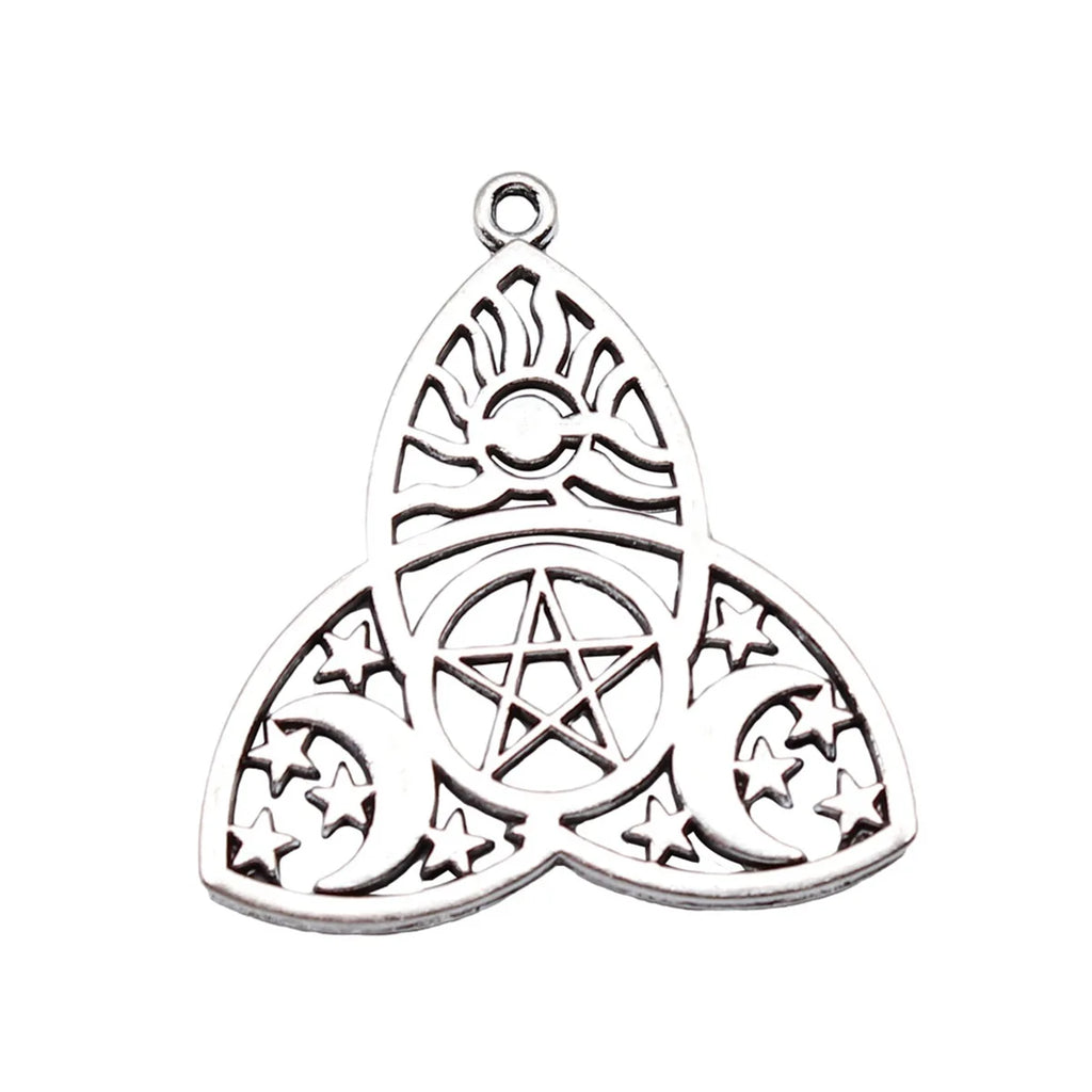 35x32mm 3.8g Antique Silver Zinc Alloy Skull Moon Star Sun Witchcraft Charm Pendant for DIY Jewelry