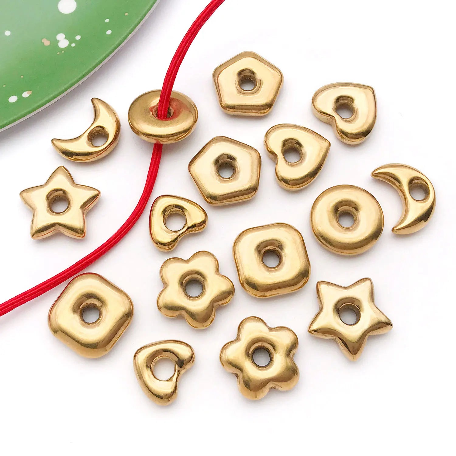 Stainless Steel Five Point Star Heart Moon Flower Spacer Beads for DIY Bracelet
