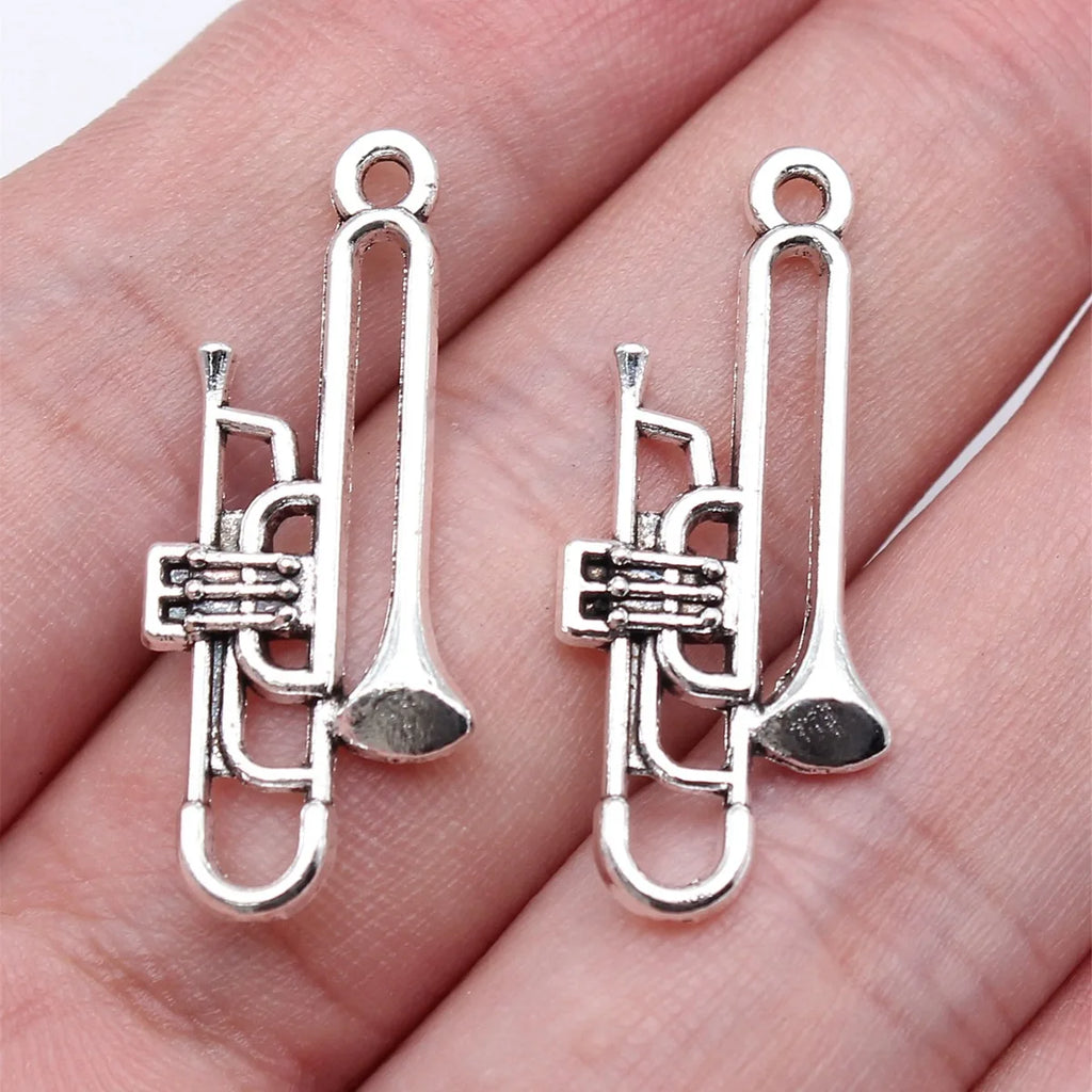 32x14mm 1.3g Antique Silver Zinc Alloy Trumpet Charm Pendant for Music Theme DIY Jewelry Making