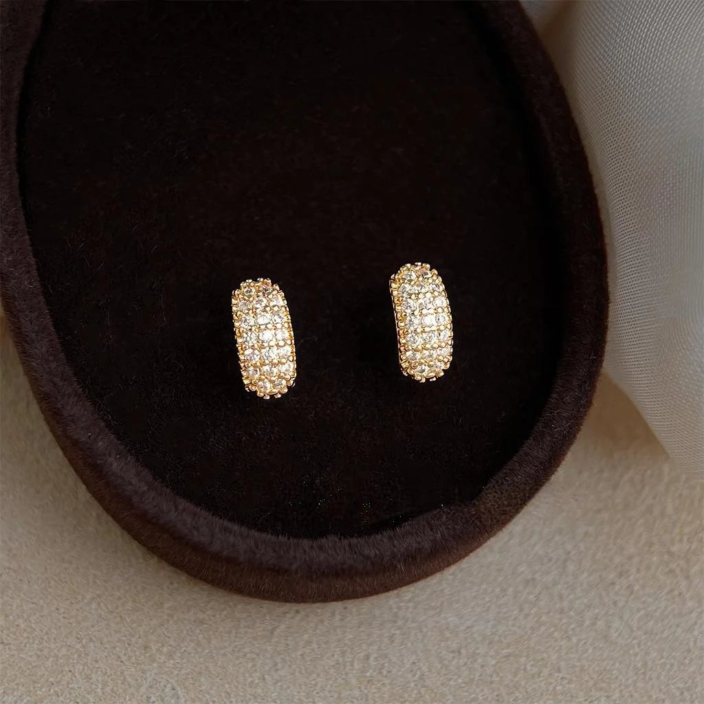 Minimalist Geometric Zircon Copper Stud Earrings, Dainty Modern Daily Jewelry for Women