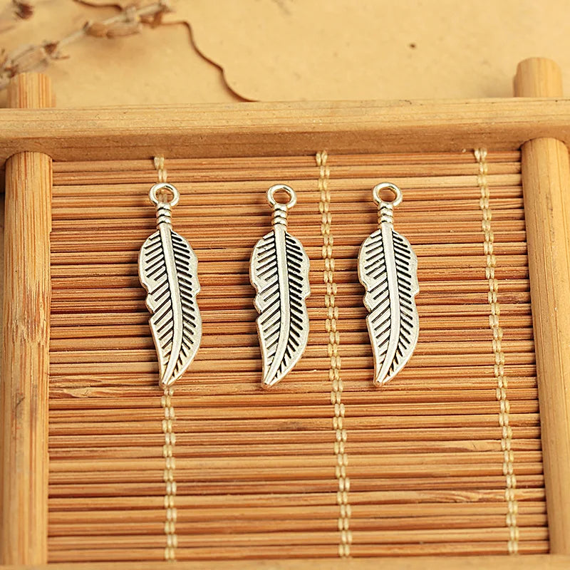 30x8MM Zinc Alloy Feather Charm Pendant Wing for DIY Necklace Bracelet Jewelry Making