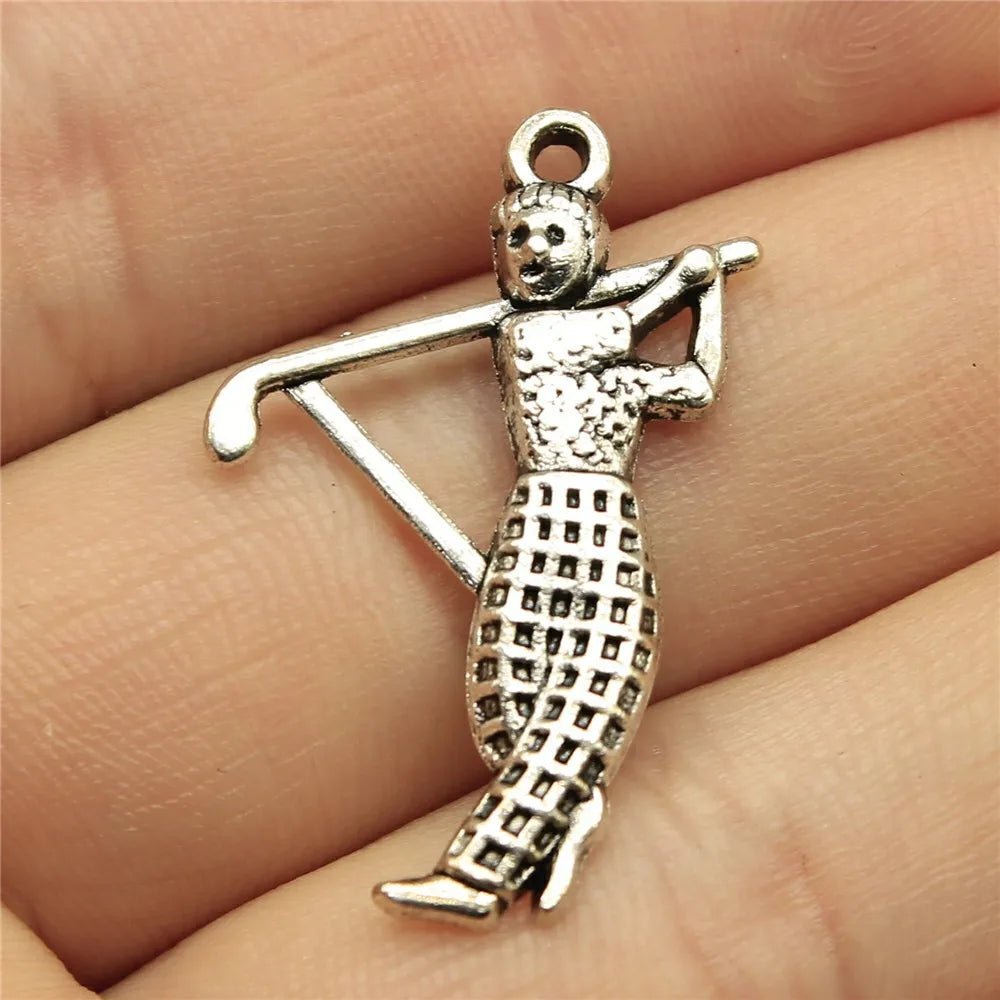 31x20mm 1.6g Antique Silver Zinc Alloy Golf Charm Pendant for DIY Bracelet Necklace Jewelry Making