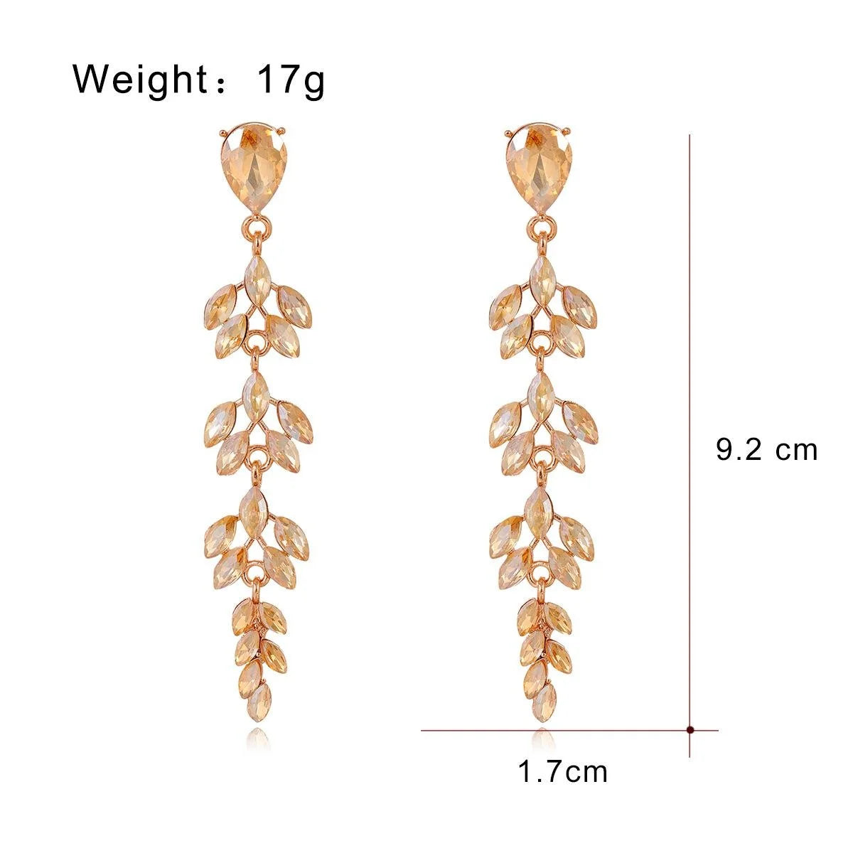 Luxury Blue Crystal Wheat Leaf Long Dangle Earrings, Alloy Rhinestone Drop Jewelry For Wedding Party