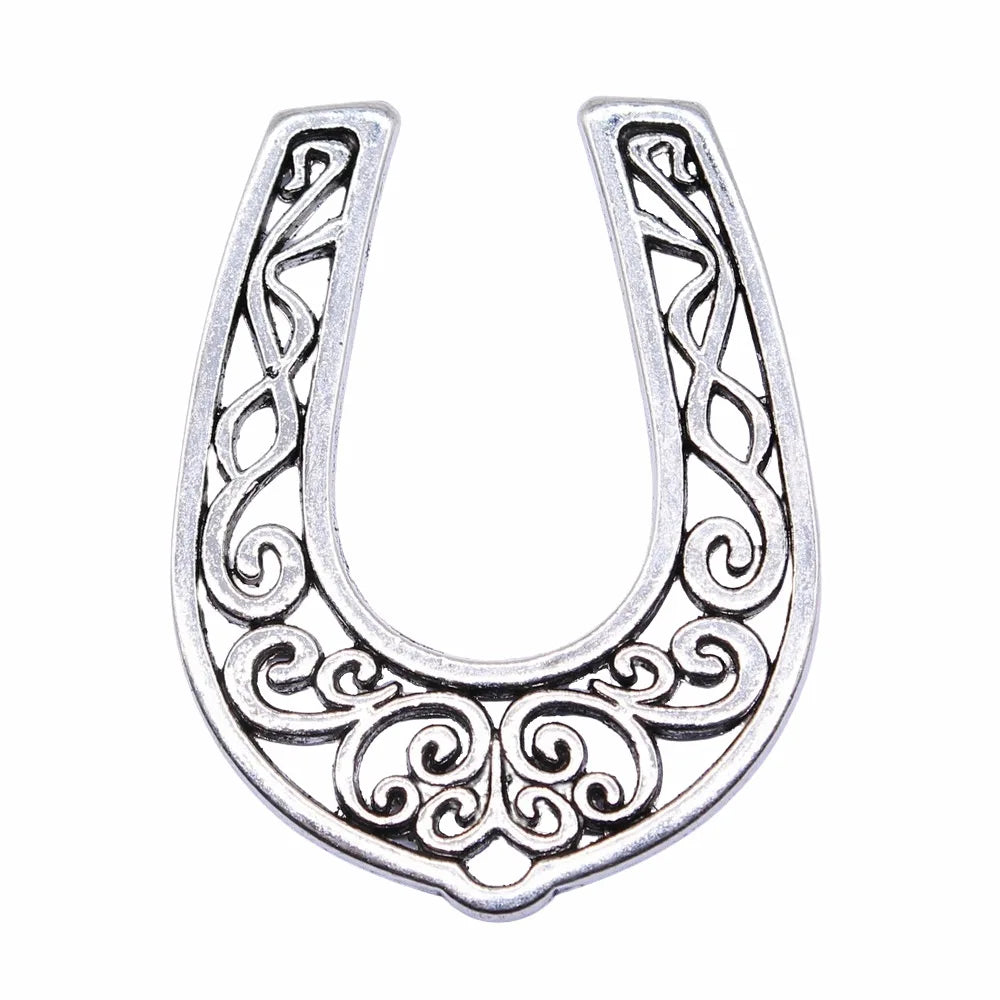 50x39mm 12.4g Multicolor Zinc Alloy Hollow Horseshoe Charm Pendant for DIY Western Jewelry Making