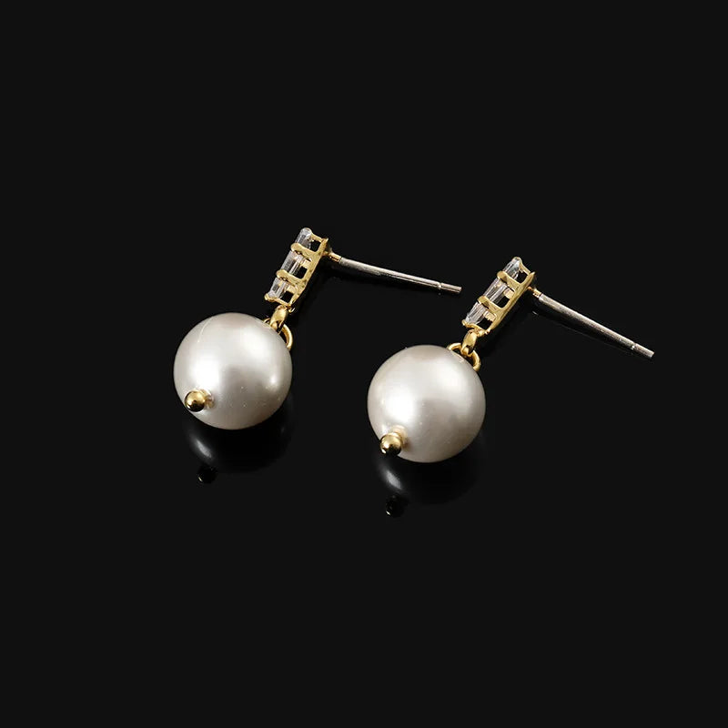 Elegant Pearl Drop Stud & Clip On No Piercing Zircon Crystal Gold Alloy Spiral Dangle Earrings