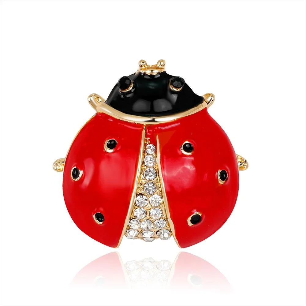 Cute Red Ladybug Brooch With Enamel Alloy And Rhinestone Detail, Elegant Insect Lapel Pin Gift