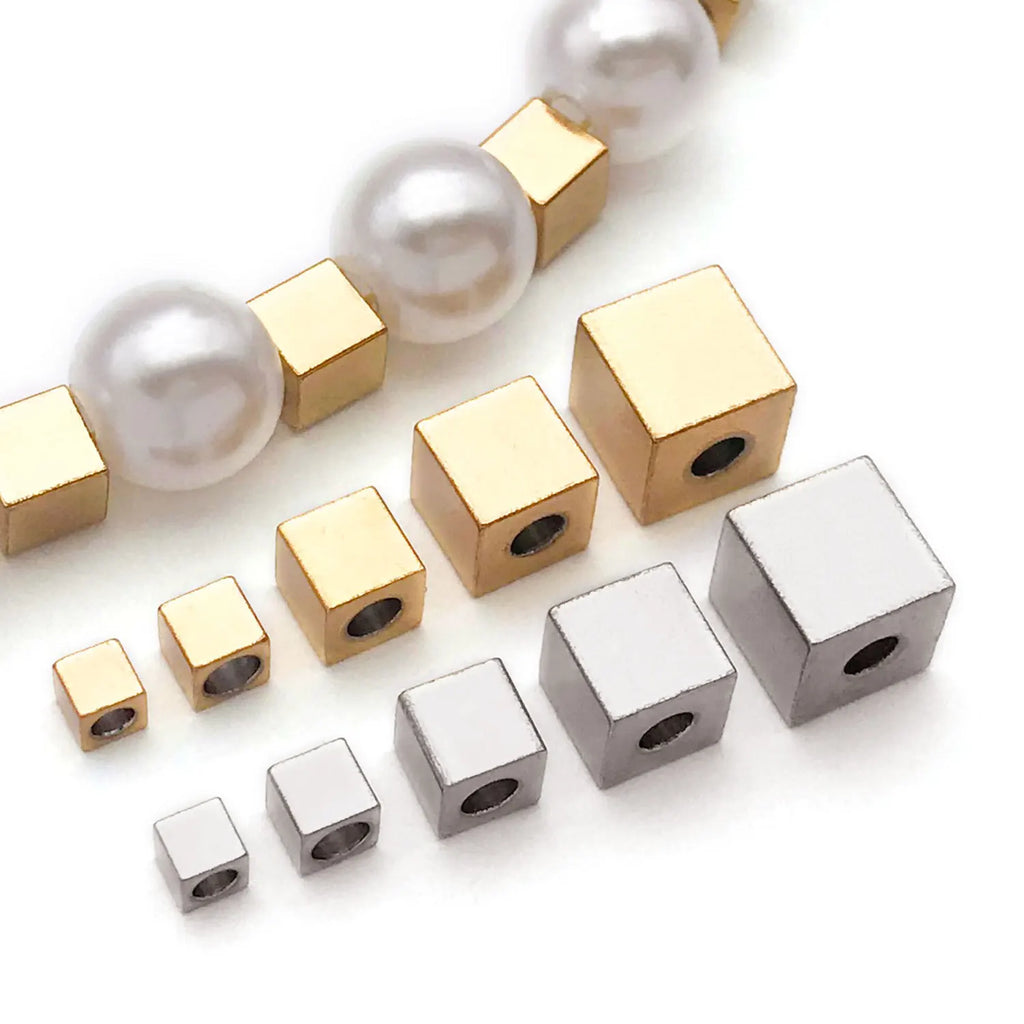 Gold Stainless Steel Square Spacer Cube Beads with Through Hole for DIY Bracelet Necklace